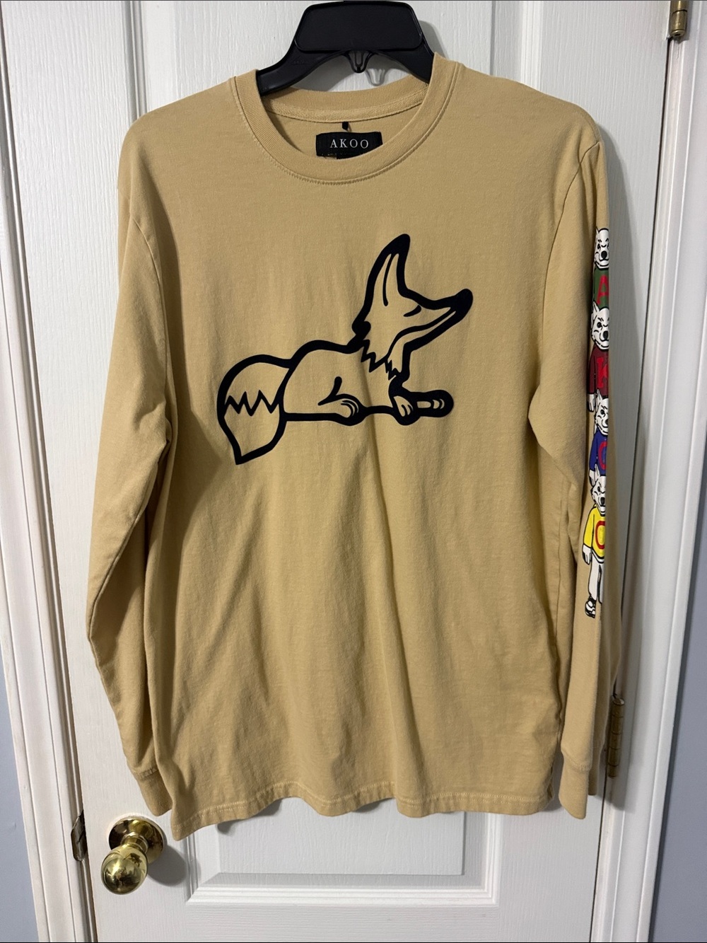 AKOO Men's Sand Long Sleeve Fox Graphic Tee Shirt